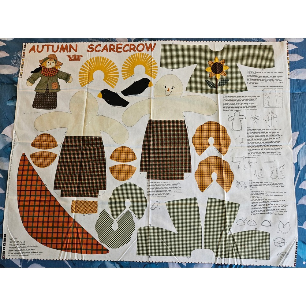 Autumn Scarecrow Fabric Panel VIP by Cranston Vintage 2004 Sew Your Own 16" Doll